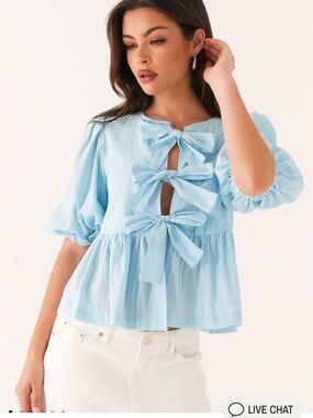 Peppermayo Light Blue Bow-Front Women’s Top